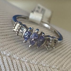 10K White Gold Ring with Marquis Tanzanite Stones